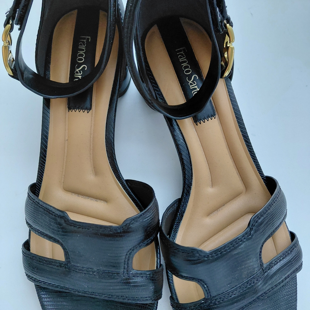 Franco Sarto Black Stiletto Sandals with Ankle Strap